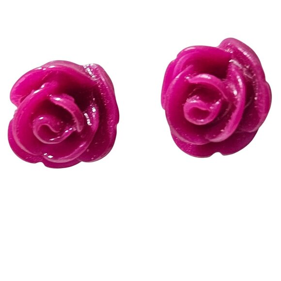 Elegant Pink Carved Rose Stud Earrings Floral Classic Minimalist Fashion Jewelry - Picture 1 of 3